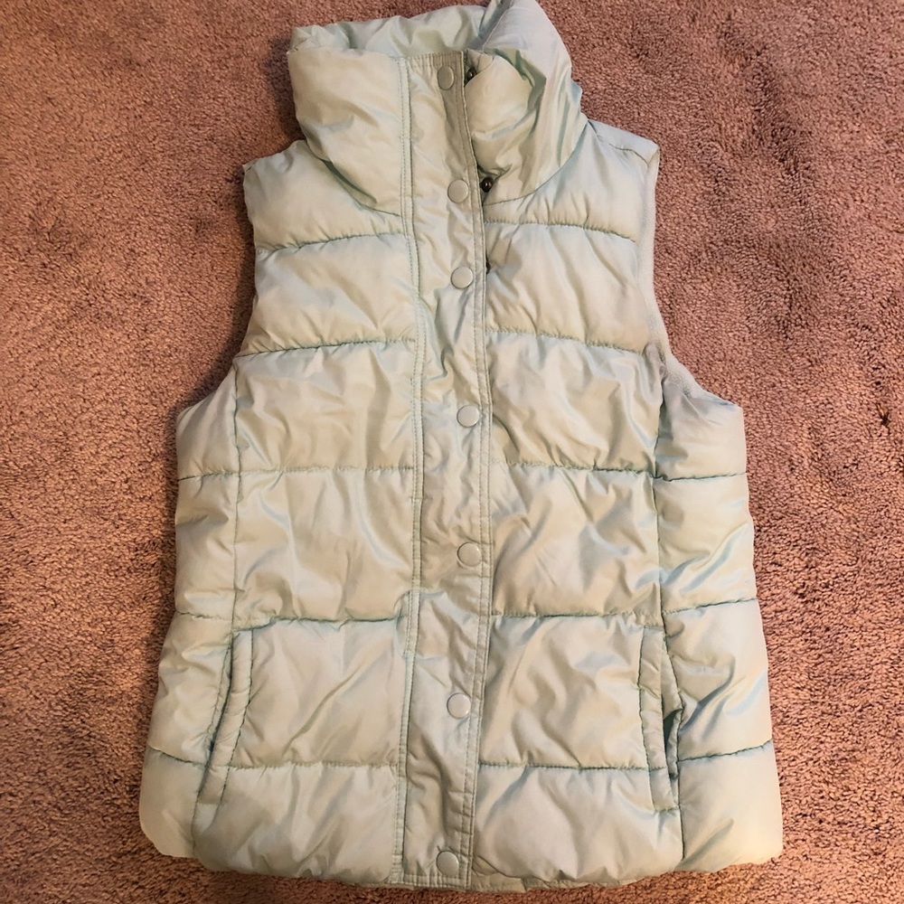 Old Navy light blue puffer vest with fleece lining